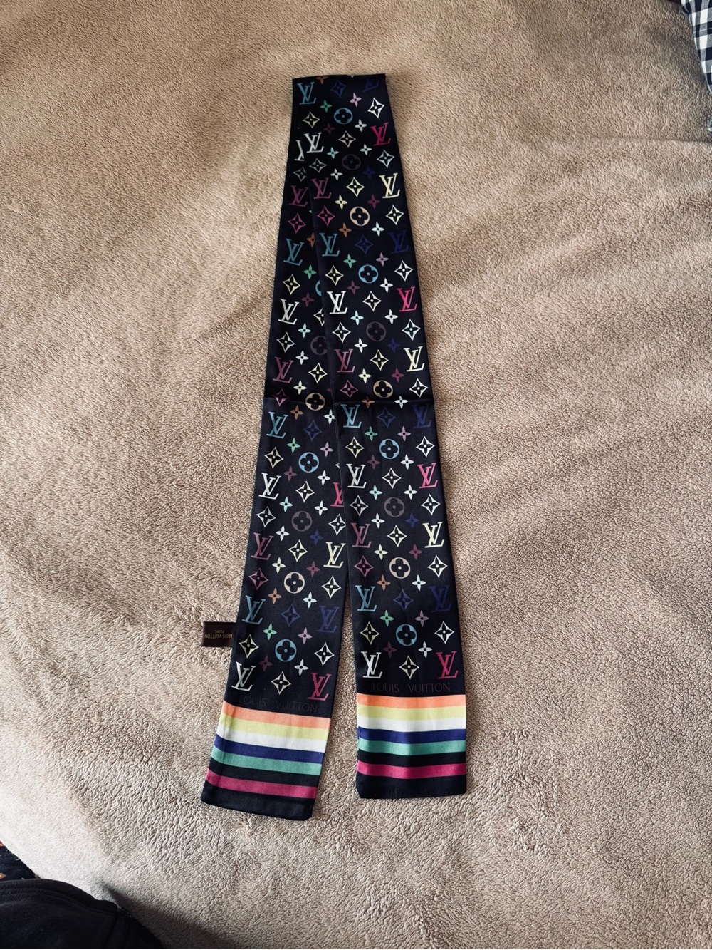 Louis Vuitton Black Multicolor Monogram Bandeau with Rainbow Striped Ends